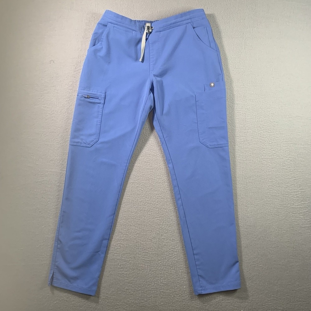FIGS Womens Cargo Scrub Pants Blue Pocket Elastic Drawstring Waist Stretch XSP